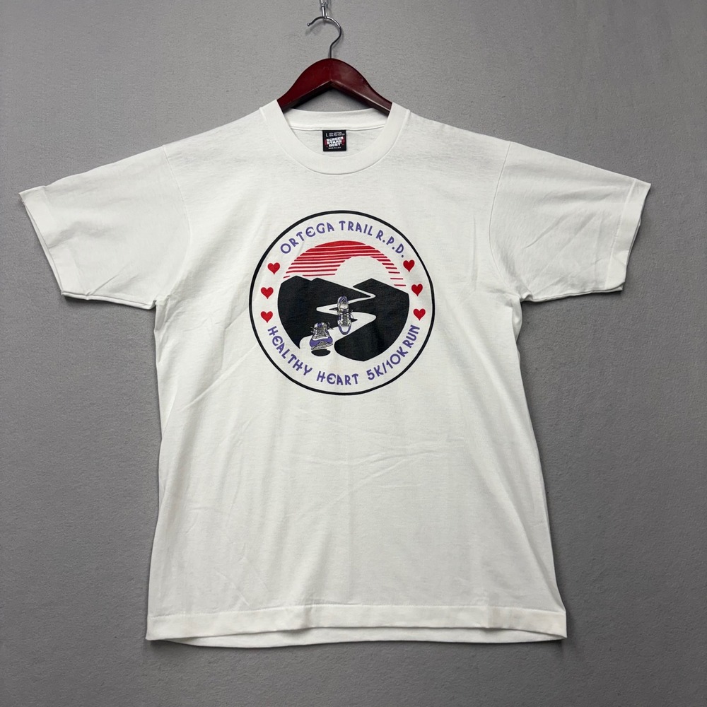 Screen Stars T-Shirt Mens L White Ortega Trail RPD Vintage 90s 5K 10K Run USA